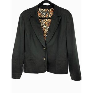 Nine West Suit Blazer Black Leopard Print Lining Cotton Stretch Jacket‎ Size 16